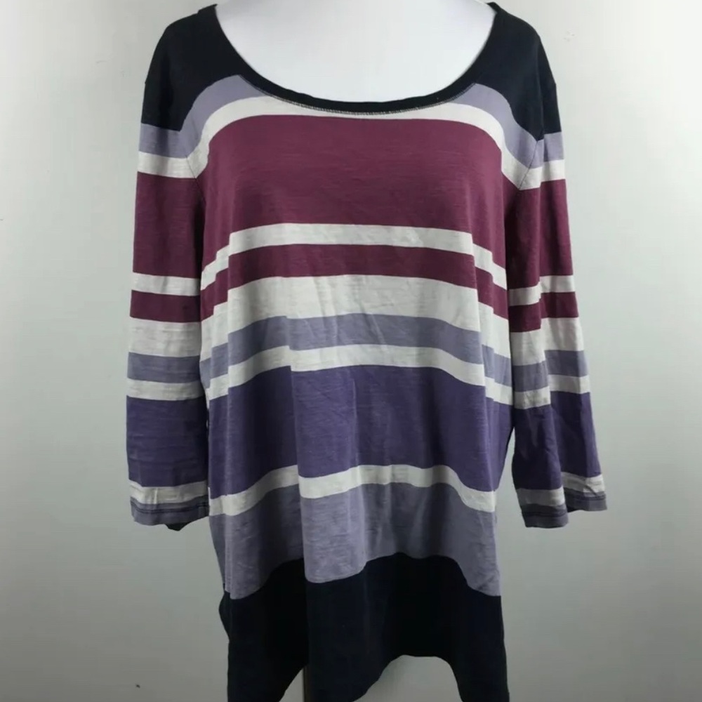 Eddie Bauer XL Top 3/4 Sleeve Multicolor Striped Scoop Neck 100% Cotton
